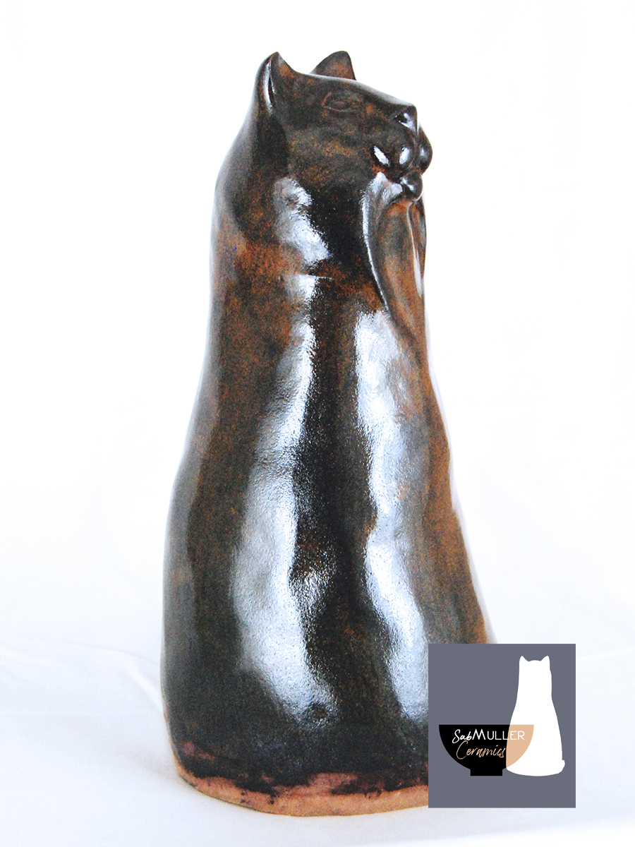 2-Chat Motte , sculpture SabMuller émaillée ‘temmoku’