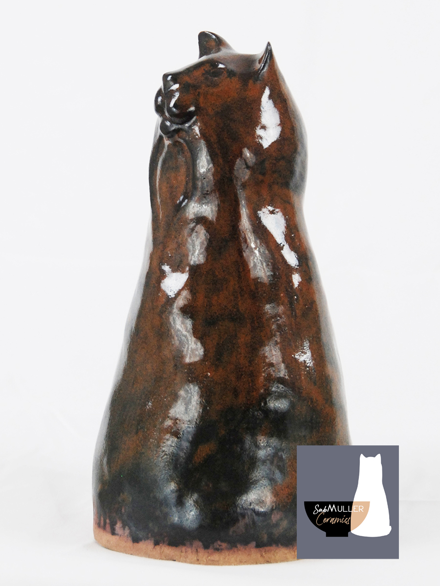 3-Chat Motte , sculpture SabMuller émaillée ‘temmoku’